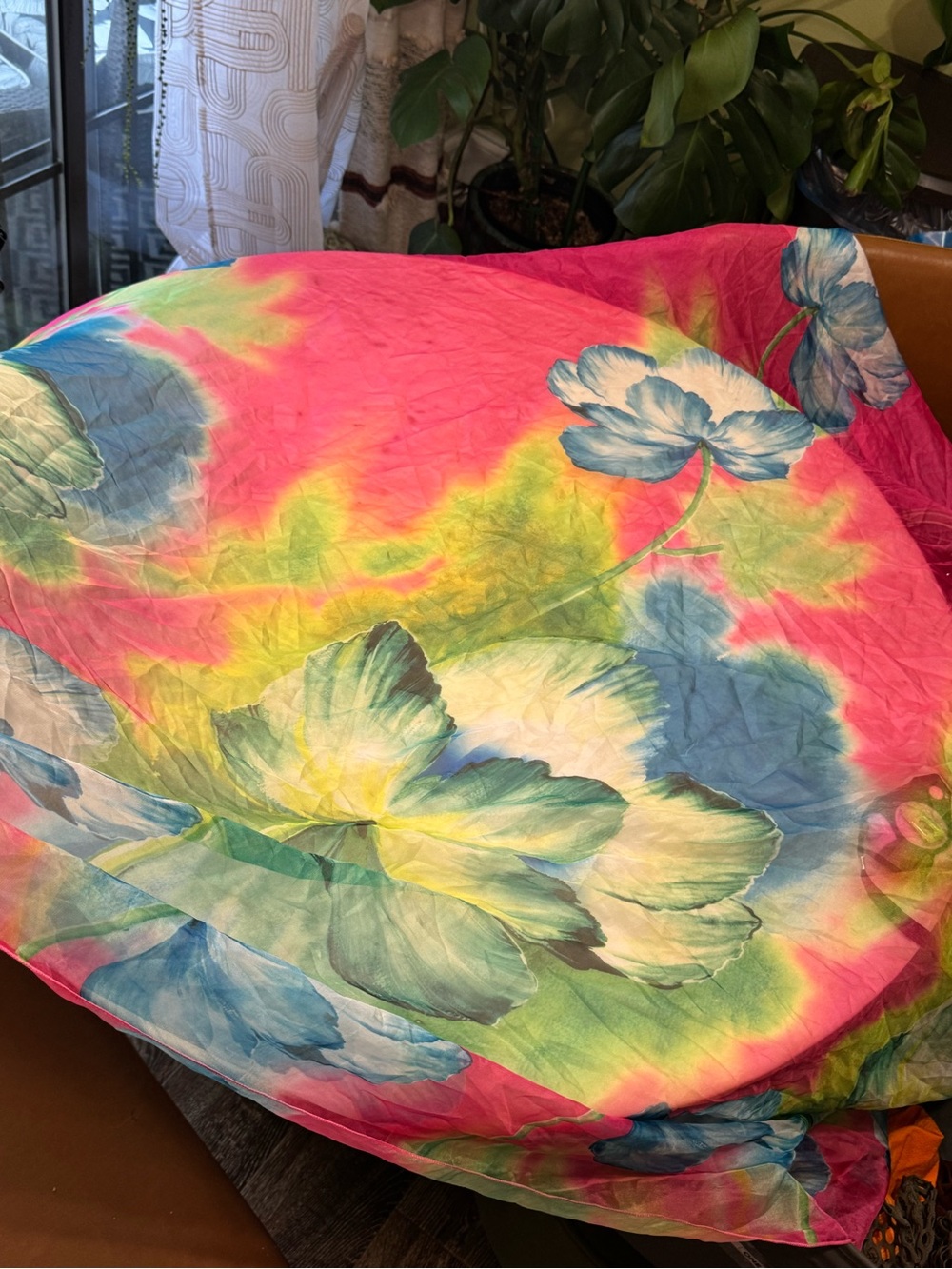 ππΈπ Bright Sarong Floral Silk Scarf - Pink, Yellow, Blue ππΈπ - Picture 4 of 5